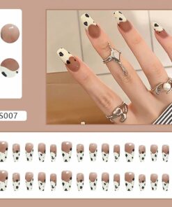 24 Pieces French Tame Aesthetic Cow Print Nails 2