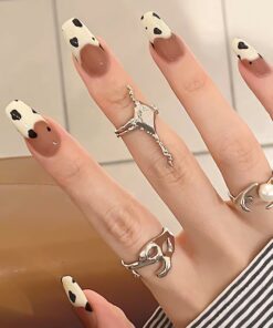 24 Pieces French Tame Aesthetic Cow Print Nails 5