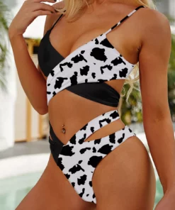 Black And White Strappy Cow Print Bikini 4 jpg