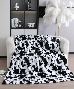 Black and White Microfleece Cow Print Throw Blanket 3